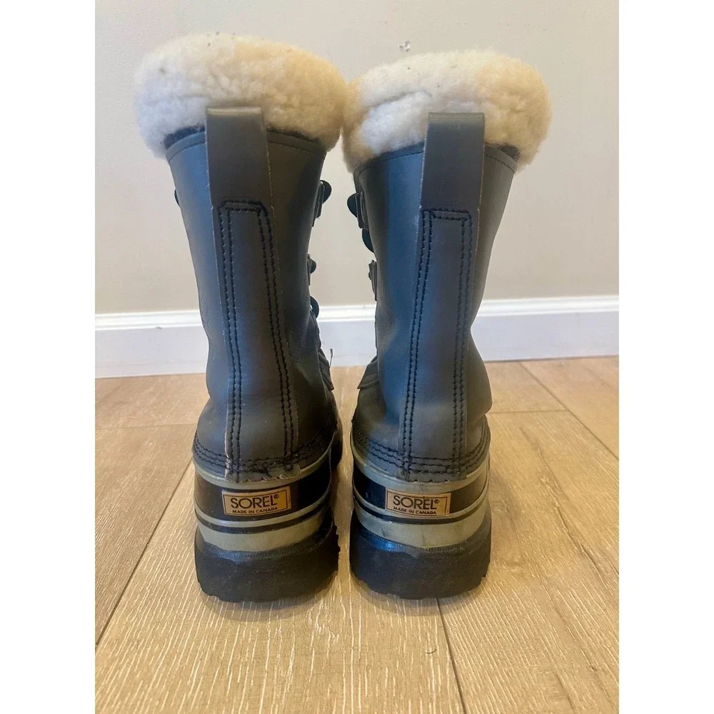 Vintage Sorel Kaufman Caribou Snow Boots Black &‎ Grey W Sz 8 Made in Canada